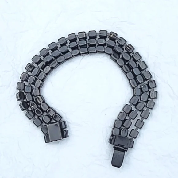 BLACK ENAMEL 3-STRAND RHINESTONE BRACELET - SHORTER LENGTH - Picture 2 of 6